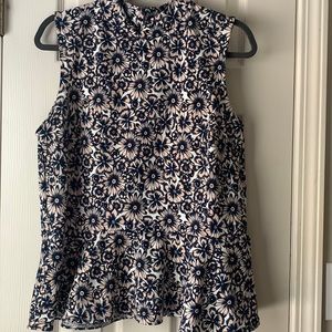 Banana Republic navy, peach & white sleeveless peplum top.